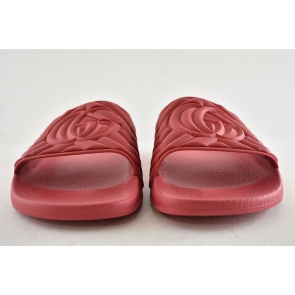 Gucci Deep Coral Red Rubber Quilted GG Logo Flat Pool Slide Slip On Sandal 36 - Picture 9 of 13